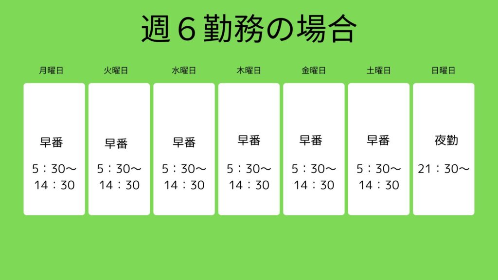 週6勤務の際のスケジュール