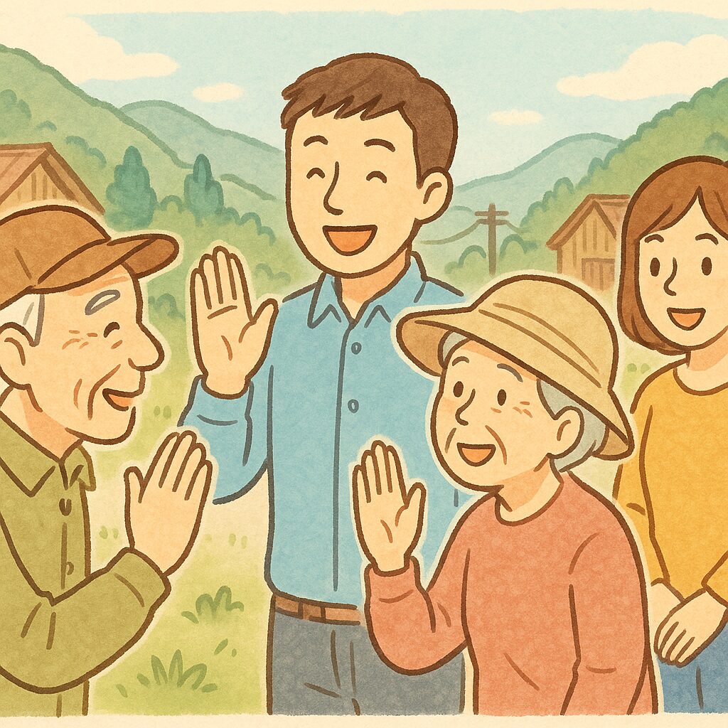 田舎の人同士挨拶のイラスト